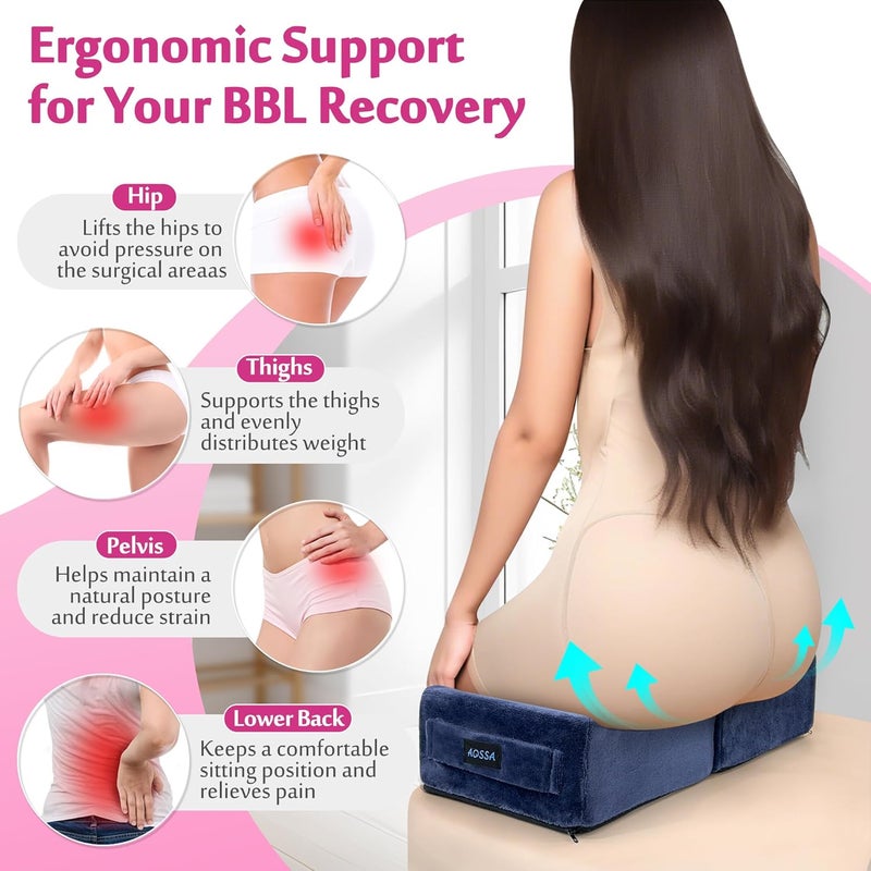 AOSSA BBL Pillow Brazilian Butt Lift Pillow After Surgery Seat Cushion Butt Pillow for Sitting Driving Post Recovery Booty Pillows Chair Butt Lift Buttocks Foam Cushion (Blue) - Image 2
